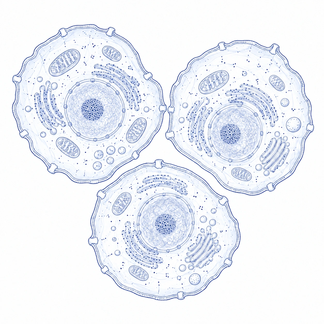 Three separate normal-appearing cells.