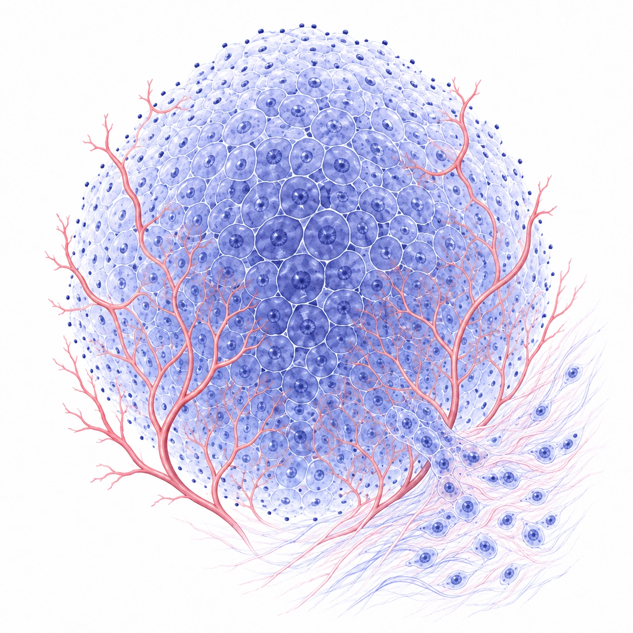 Largest mass with vessels and local extension.
